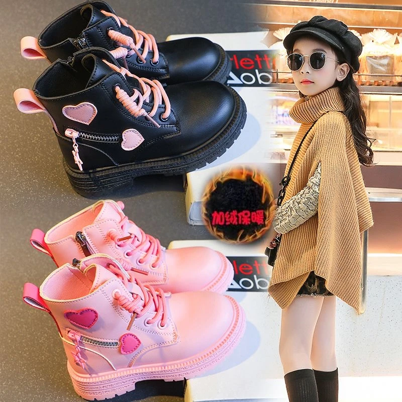 阿童木女童马丁靴儿童保暖加绒中筒短靴2024秋冬季单靴女童靴子