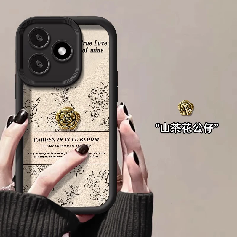 适用荣耀x50i+手机壳LLY-AN00彩绘高级个性女款创意男英文线条花