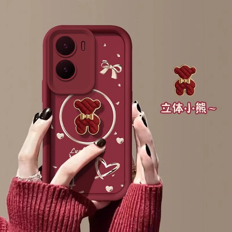 适用vivoy35手机壳V2230A高级彩绘全包防摔个性创意女款蝴蝶结圈