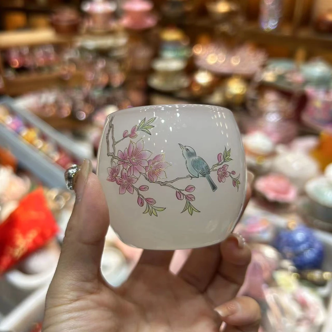 喜上眉梢白玉琉璃主人杯龙蛋杯