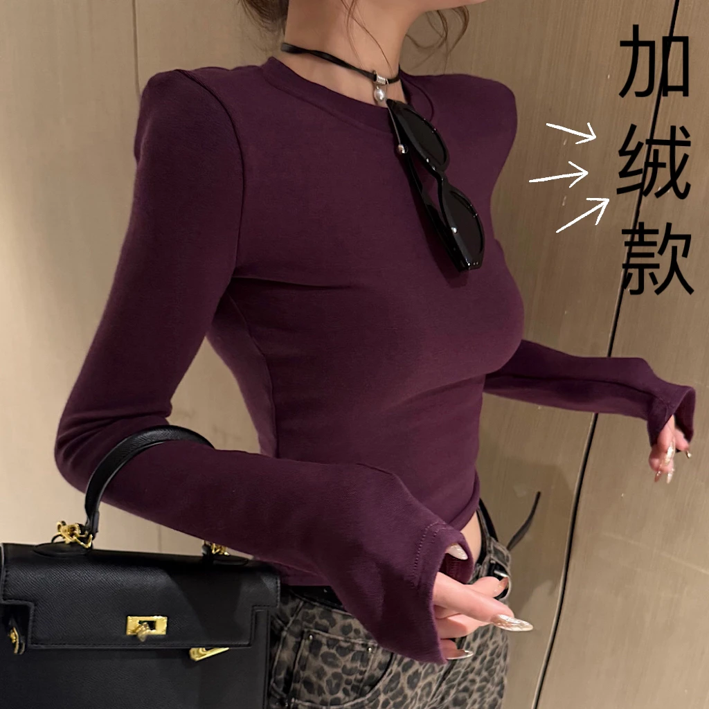 【加绒款】CCDZ秋冬新款时尚百搭显瘦加绒圆领上衣女