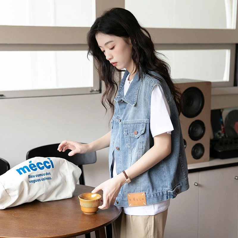 韩版休闲外搭叠穿无袖坎肩外套上衣小个子宽松马夹女士外穿马甲