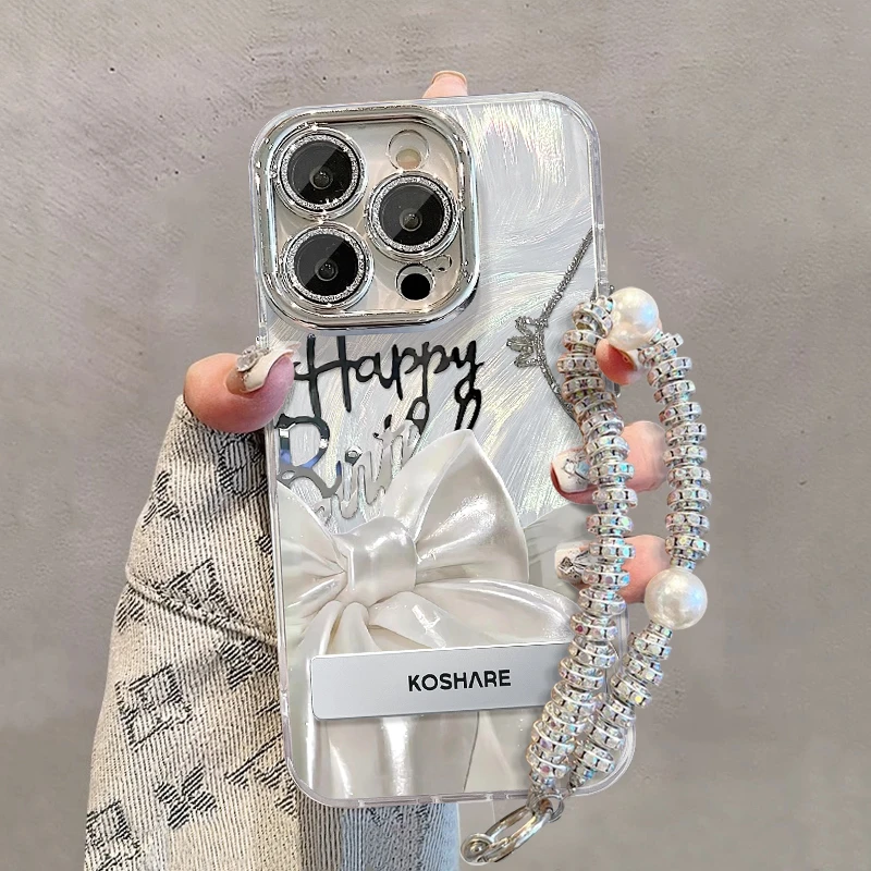 适用苹果17华为vivo/oppo小米iPhone16丝绸蝴蝶结精孔羽纱手机壳