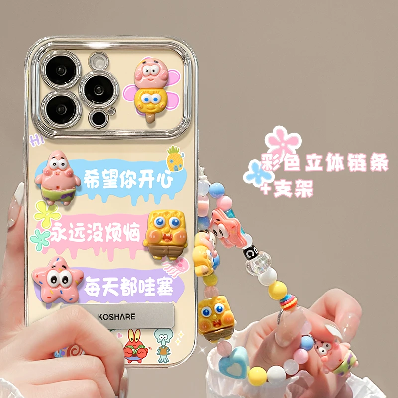 Cc专属适用苹果15华为vivo小米oppo海绵宝宝公仔电镀大视窗手机壳