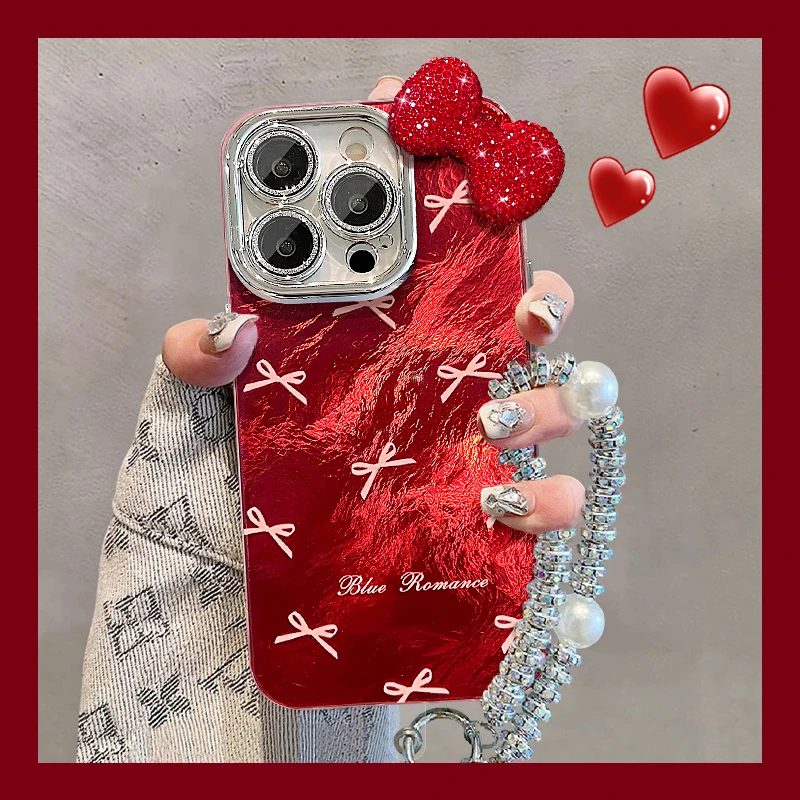 红色满屏蝴蝶结适用苹果vivo华为oppo小米iPhone16精孔冰川手机壳