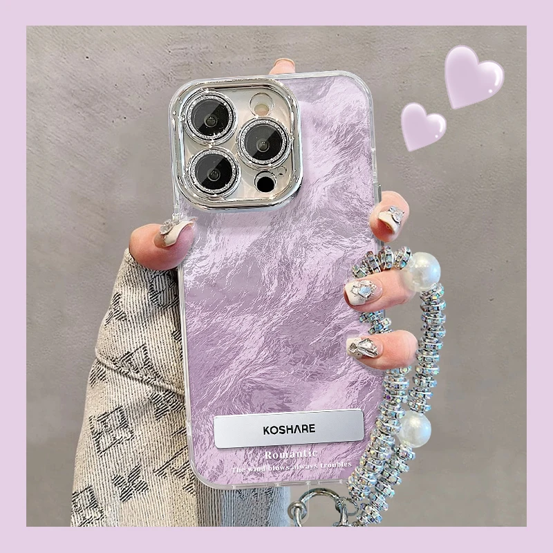 适用苹果vivo华为oppo小米iPhone14紫色渐变精孔冰川纹支架手机壳