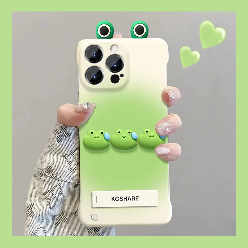 适用苹果vivo华为oppo小米iPhone15一排青蛙公仔无边框支架手机壳