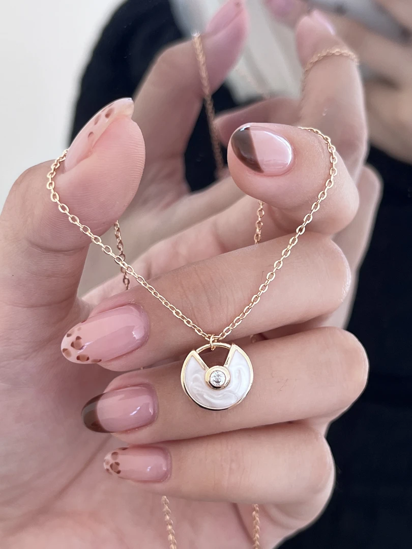 铜合金珐琅项链 护身符项链香槟金色平安扣幸运女神轻奢时尚百搭