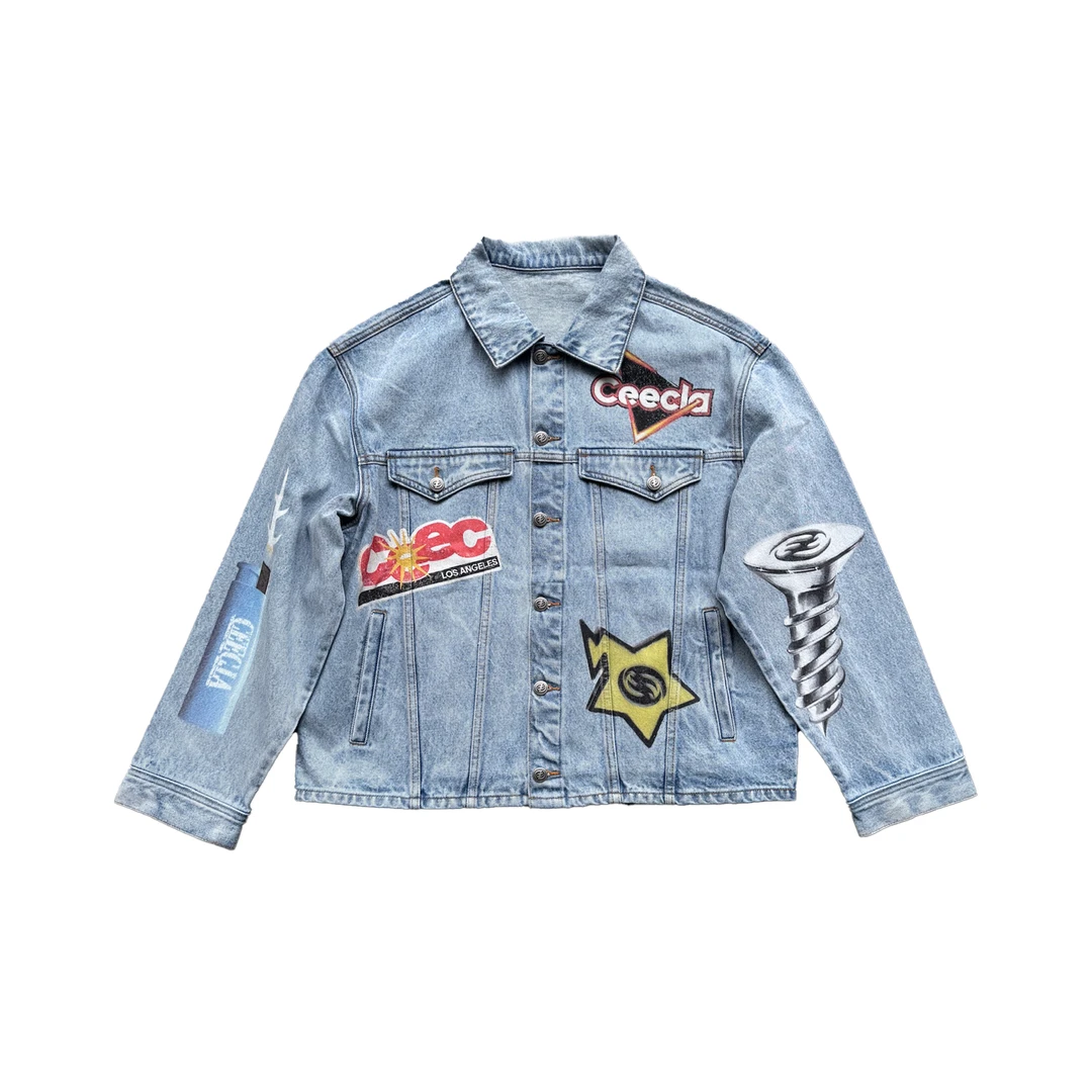 ceec laCEEC 24FW恶搞元素手工印花牛仔廓形夹克