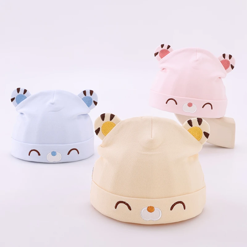 0-6个月小老虎胎帽3新生婴儿儿帽子纯棉春秋款初生秋冬季宝宝帽子