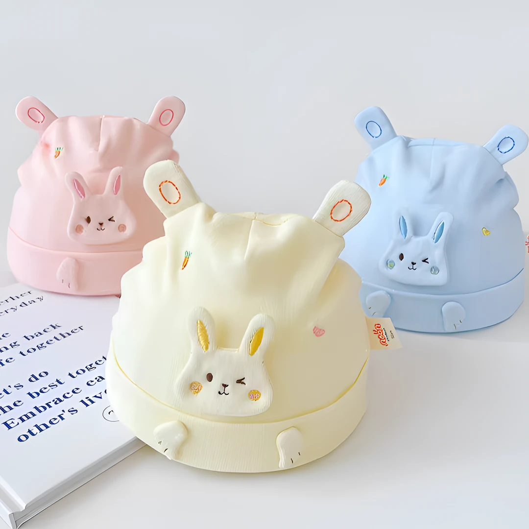 纯棉婴儿帽子春夏0-3个月新生儿小兔胎帽秋冬夹棉男女宝宝满月帽1