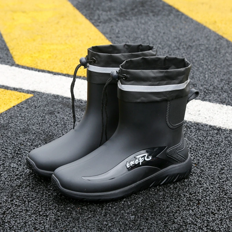 秋冬加绒雨鞋新款胶鞋耐磨户外水鞋洗车厨房工作防水鞋时尚男雨鞋