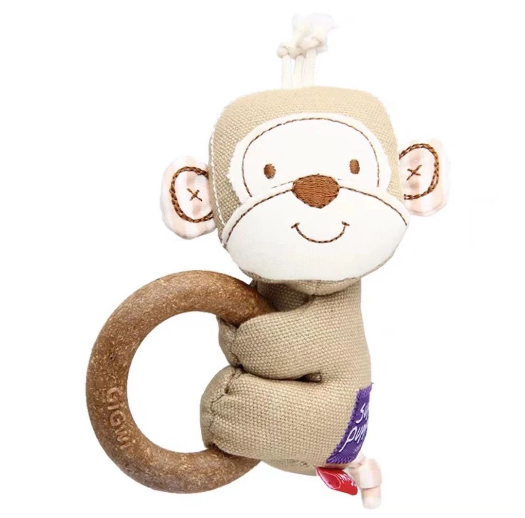 Gigwi贵为狗狗呼啦圈松木毛绒帆布自嗨解闷可爱耐咬发声磨牙玩具