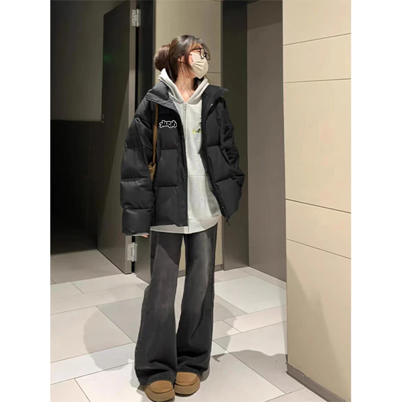 jtrt潮牌美式小众简约字母印花冬季立领棉衣男女宽松休闲棉服外套