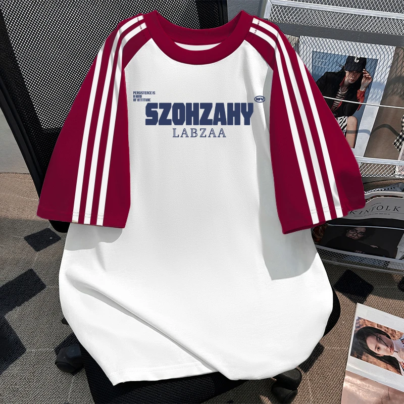 jtrt夏季美式复古字母印花插肩袖短袖T恤男女士潮牌情侣半袖体恤