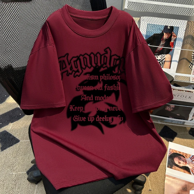 jtrt美式复古印花ins潮牌高级感纯棉短袖圆领休闲时尚T恤男女上衣