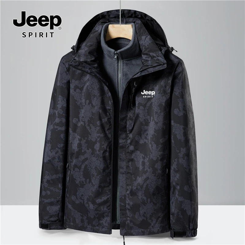 Jeep吉普三防加棉冲锋衣外套男款冬季款山系机能上衣可拆连帽登山