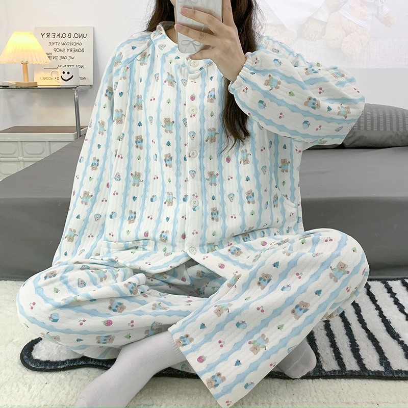 【秋冬空气棉】孕妇睡衣产后产妇坐月哺乳喂奶怀孕期夹层月子服套装