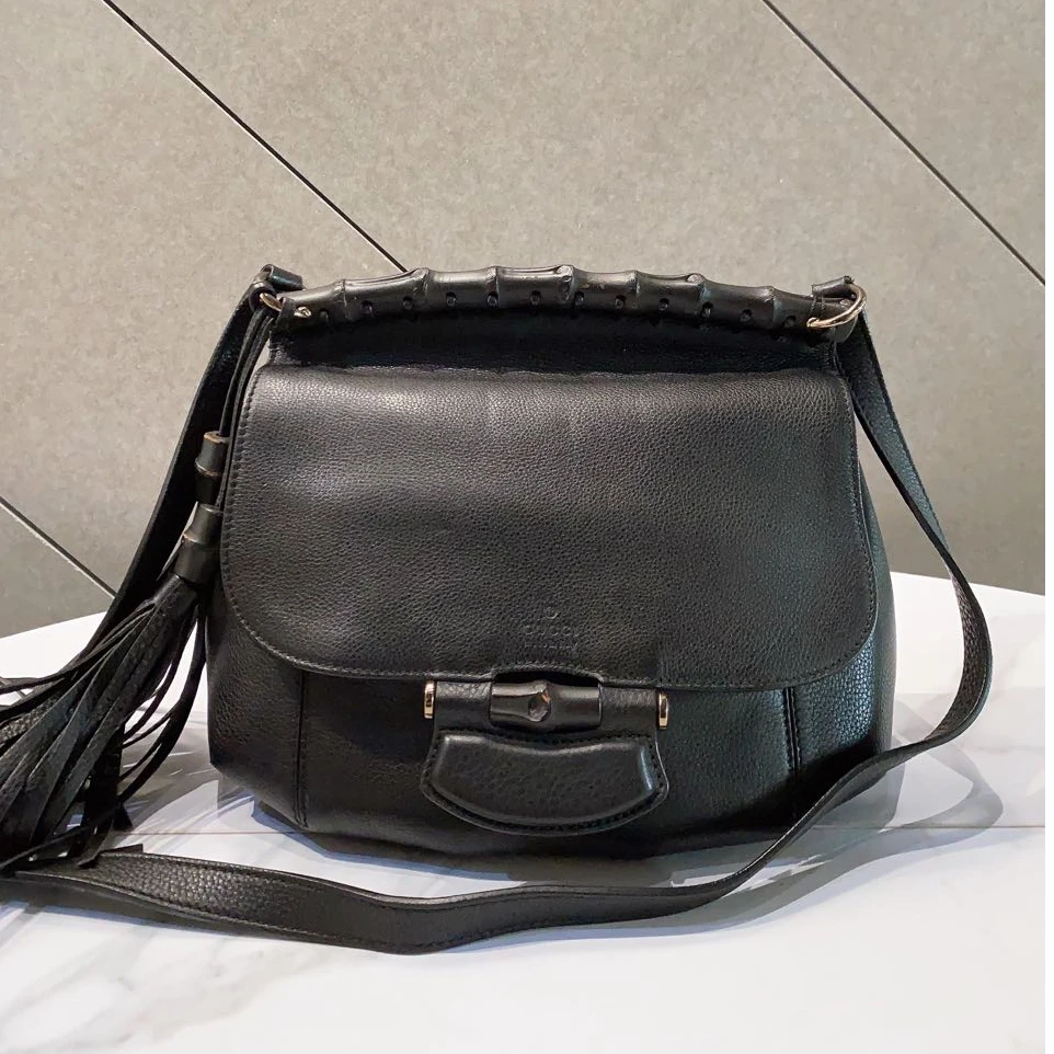 95新 GUCCI/GUCCI 帝爵奢品/95新/gucci/黑色竹节流苏单间包