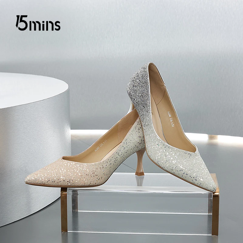 15mins高级感细跟婚鞋2024年婚纱秀禾百搭气质宴会浅口高跟鞋