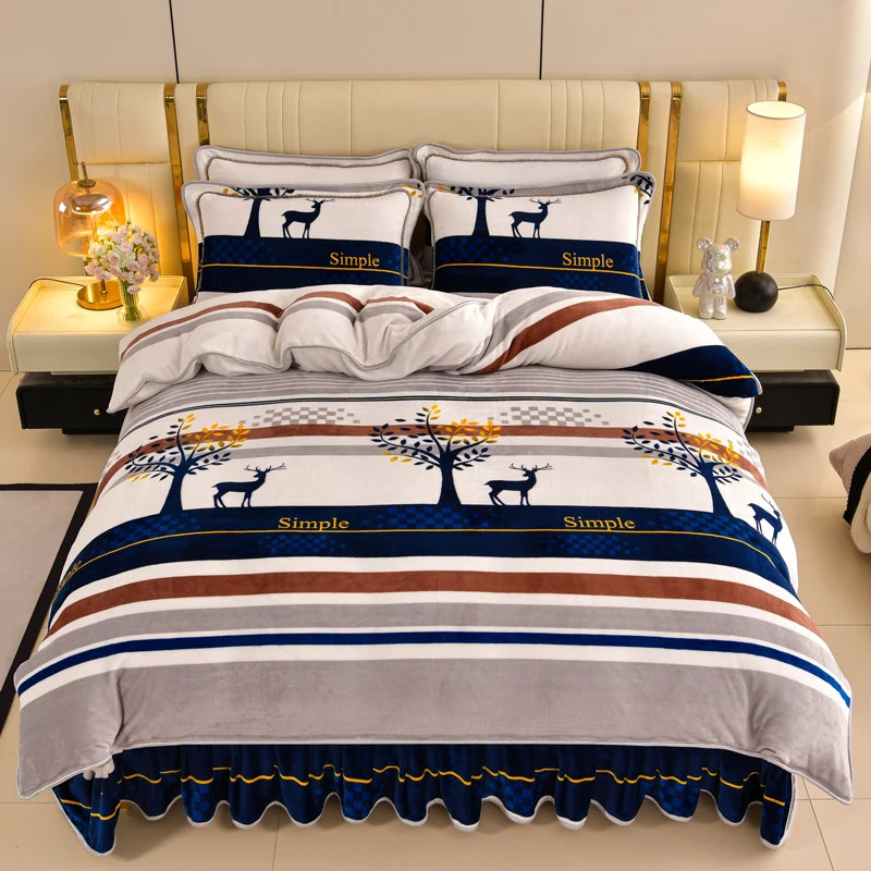 新款牛奶绒四件套加厚保暖床裙款床品套件被套双面加绒床上用品