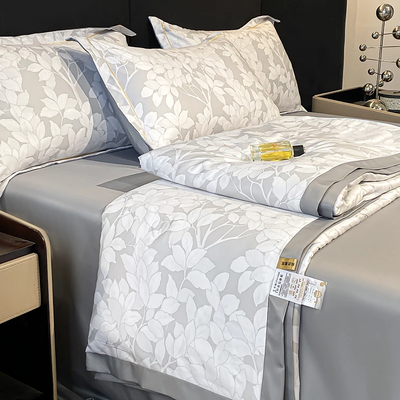 夏季薄款轻奢夏被印花柔丝棉亲肤夏凉被四件套凉感丝滑机洗空调被