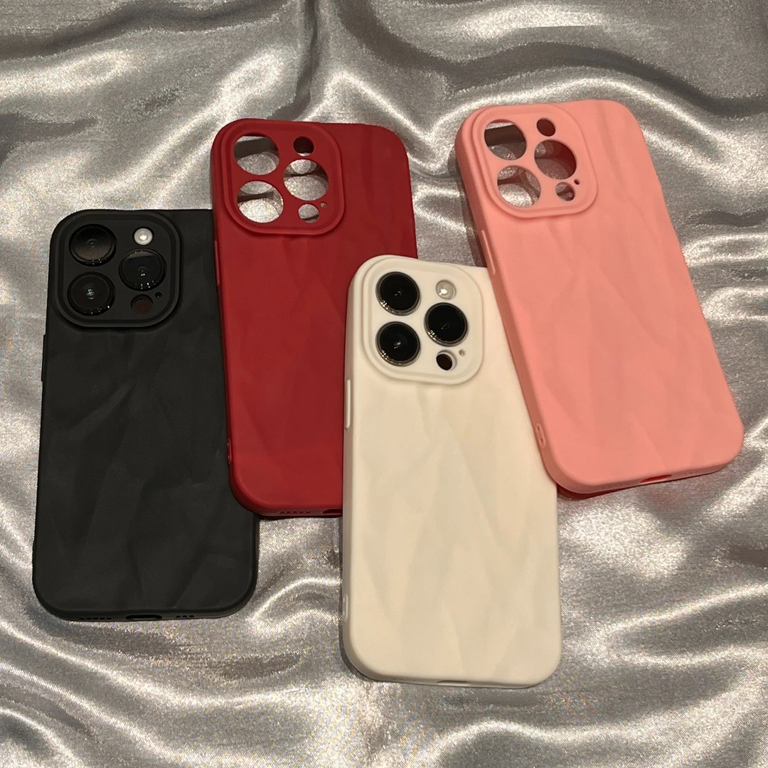 肤感褶皱纯色苹果iPhone15/14promax手机壳13/12/11全包软壳xs/xr