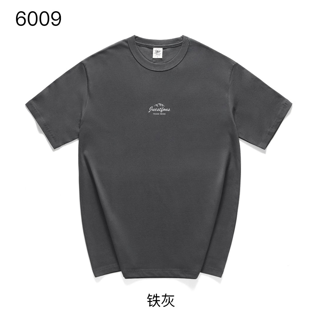 6009 简约立体印花宽松圆领短袖t恤男潮