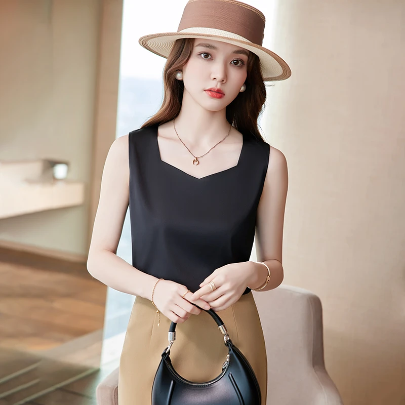 夏气质百搭背心小吊带黑白色西装打底衫设计感v领无袖外穿上衣女