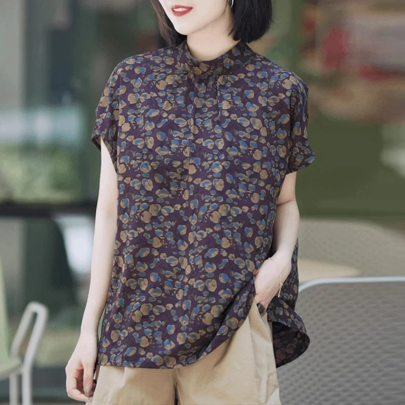 时尚设计感立领衬衫女2025夏季新款宽松碎花时髦显瘦百搭洋气衬衣