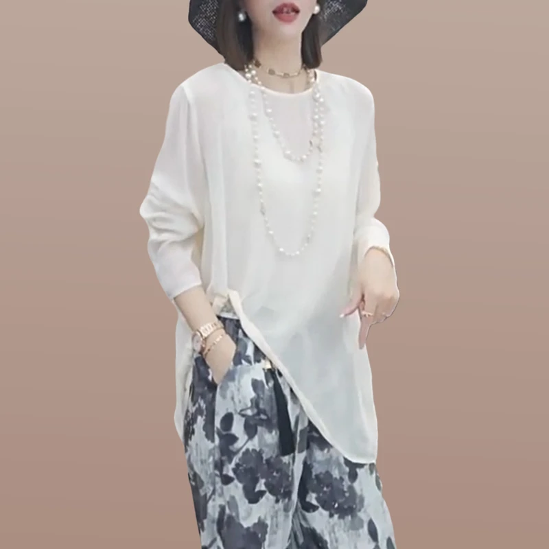 纯色简约法式高级感防晒衫女2025夏款气质通勤不规则开叉长袖t恤