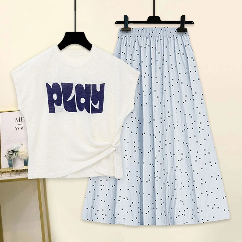 韩版显瘦宽松女装时尚套装夏季2025新款印花短袖t恤半身裙两件套
