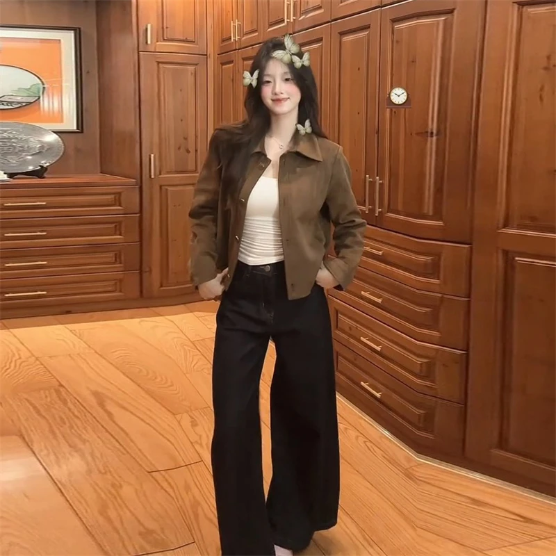 法式复古美拉德外套阔腿牛仔裤套装女2026春季新款显瘦气质两件套