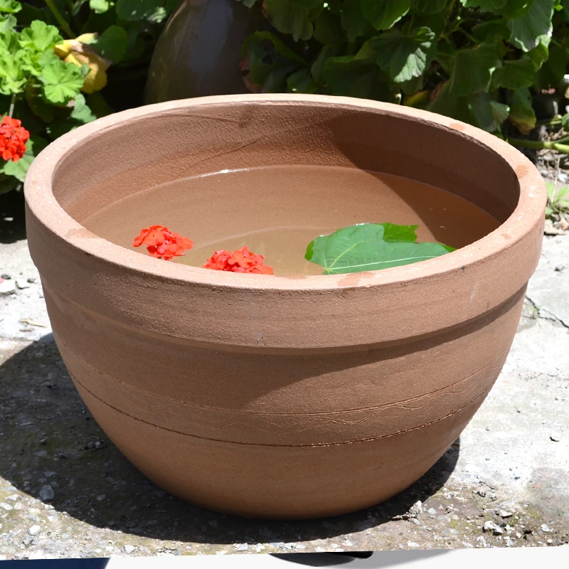 无釉复古土陶养鱼睡莲粗陶腌菜腌肉发酵庭院造景家用陶瓷泡菜坛子