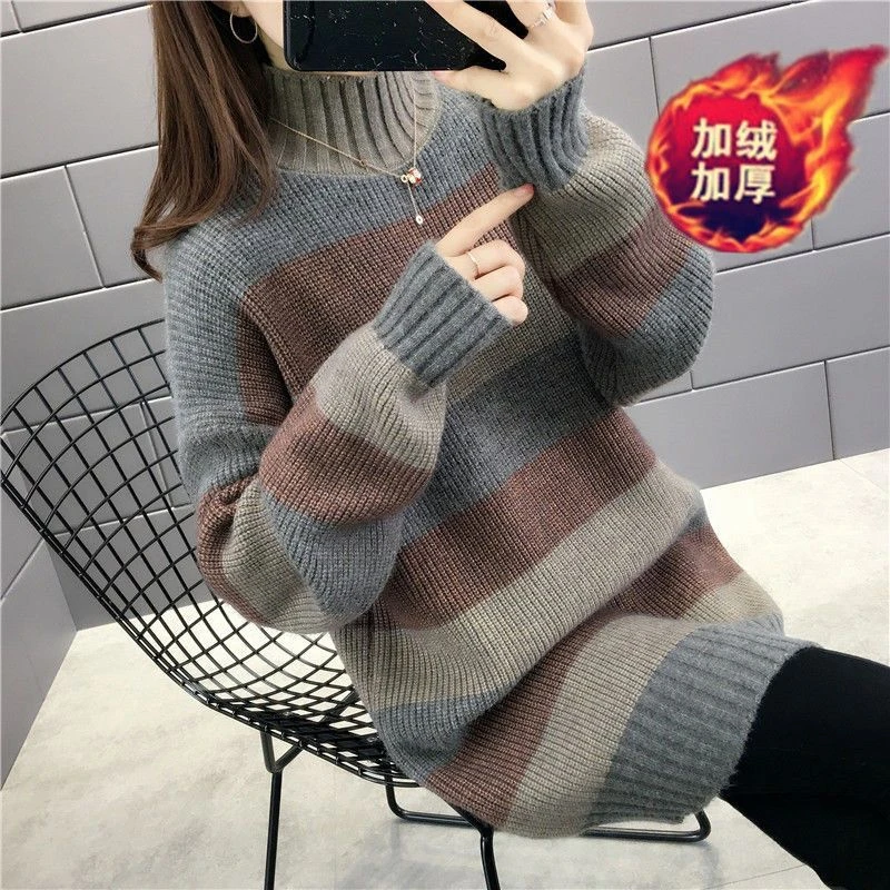 2024新款高领加厚中长款女士毛衣女外穿秋冬慵懒风宽松打底衫长款