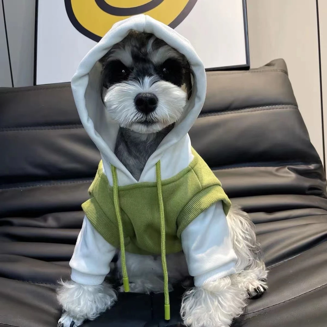 L狗狗衣服秋冬雪纳瑞泰迪博美比熊猫咪加绒加厚拼接卫衣帅气外套