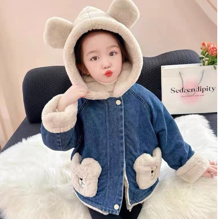 货号101 秋冬款女童加绒牛仔外套