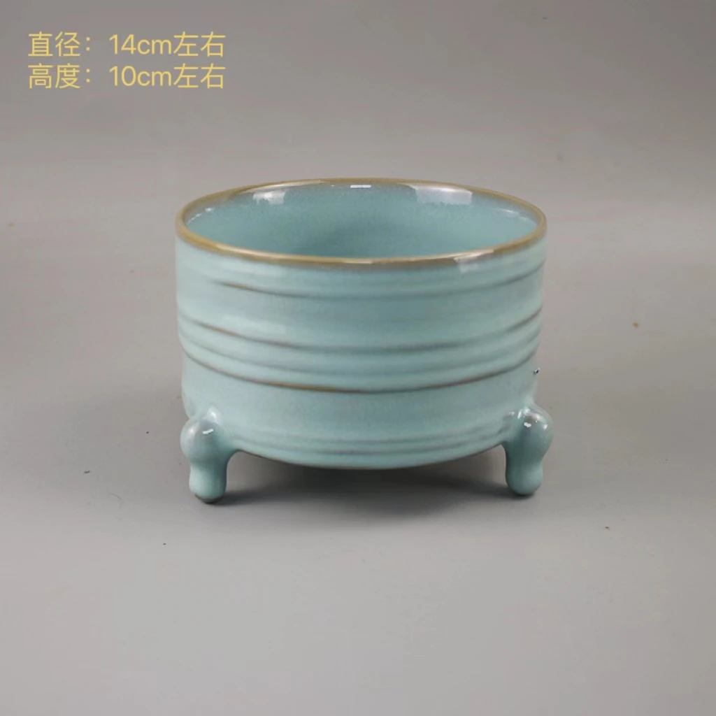 三足玄文尊汝窑汝瓷天青手工支钉文房四宝茶道茶洗微瑕水洗陶瓷器