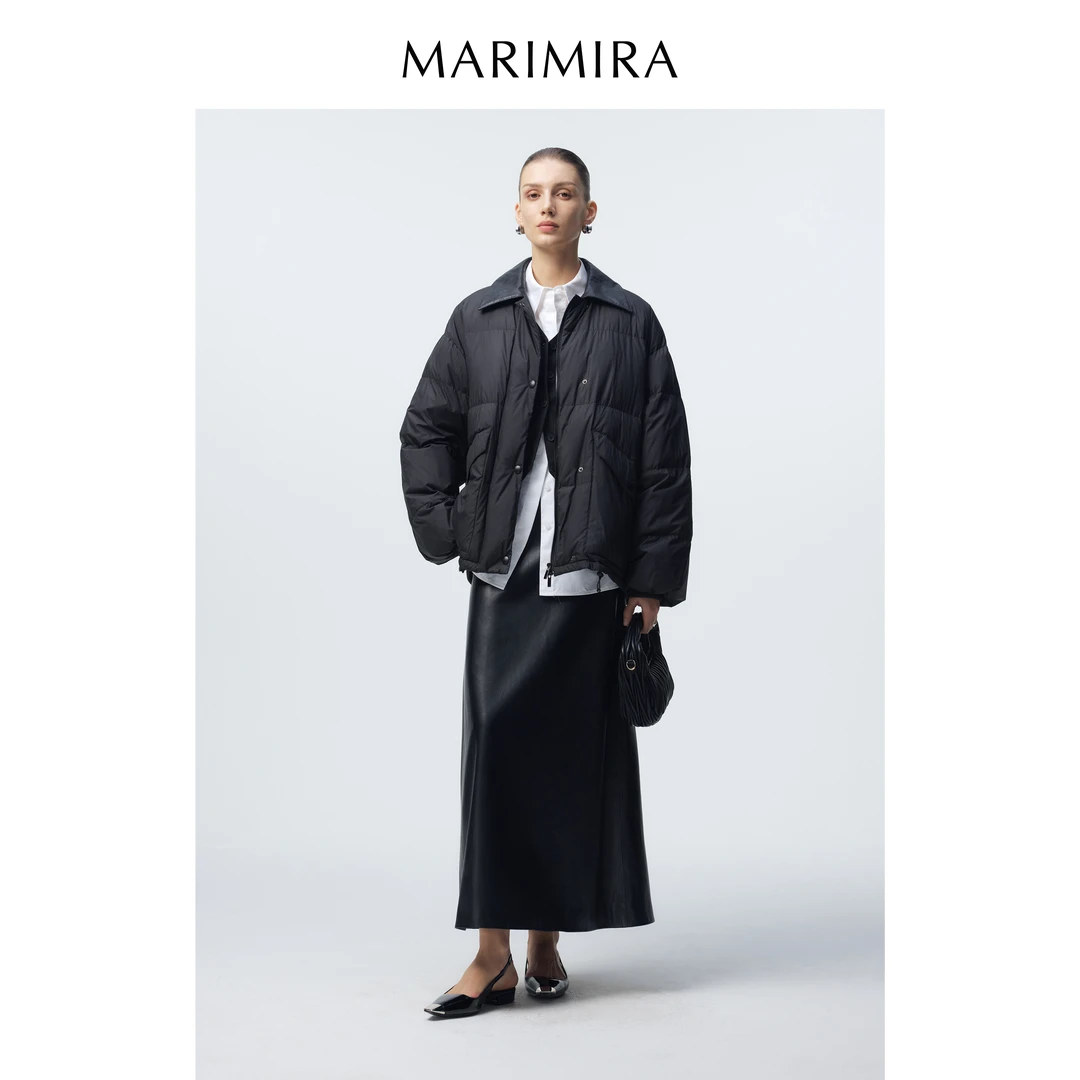 MARIMIRA【白鹅绒/90绒】苣轻盈MIU风皮翻领宽松面包羽绒服20241104