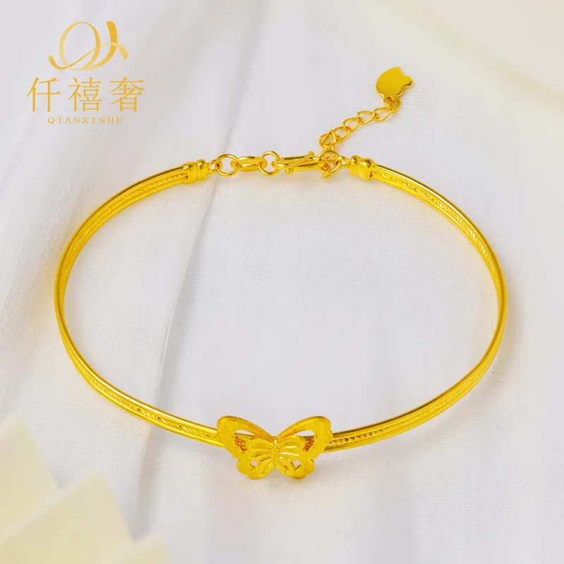黄金蹦迪手镯女999足金单只花偏偏起舞镯子生日礼物