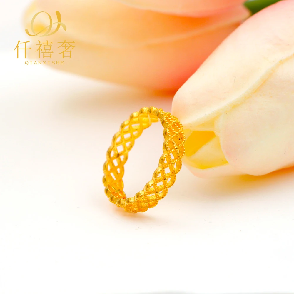 【仟禧奢】波纹镂空戒指足金999黄金经典结婚结婚情侣对戒简约