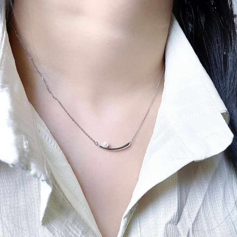 坠链均925银 微笑珠珠项链轻奢小众简约设计新款百搭锁骨链送女友