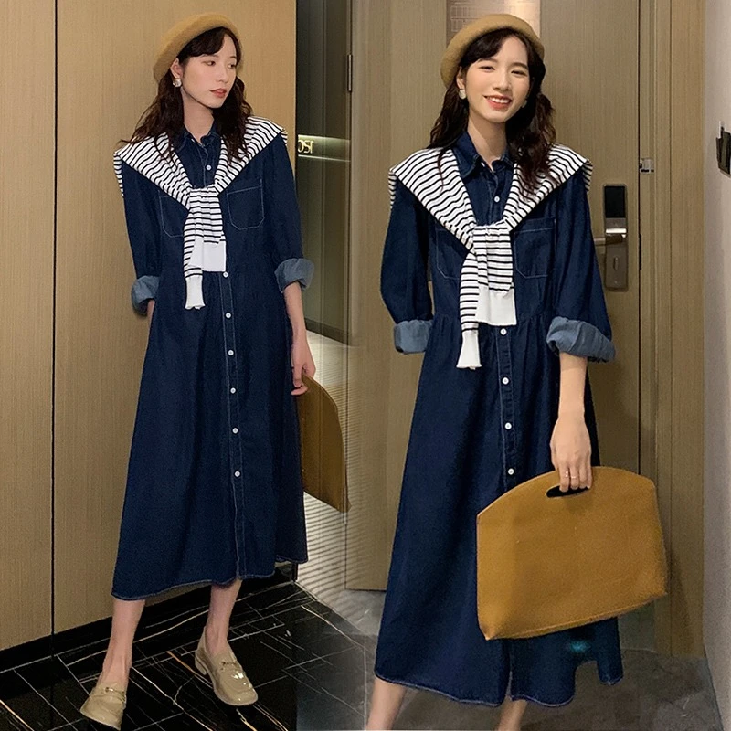 孕妇春装连衣裙高级感网红套装时尚款2023春秋冬款大码两件套长裙