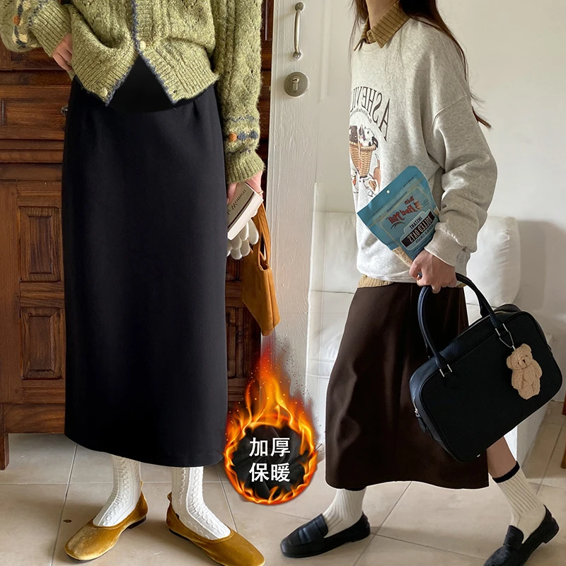 【小个子中长款】【有加绒】孕妇毛呢半身裙秋冬季外穿百塔直筒包臀裙