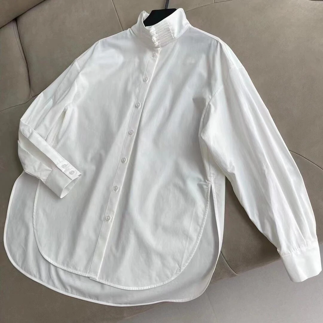 H.Chen-重磅府绸棉 减龄舒适廓形随性腔调感中式立领盘扣衬衣