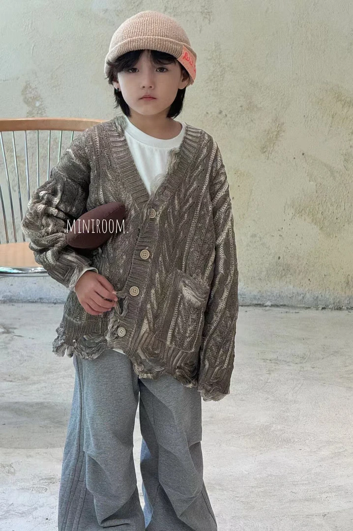 蒙蒙潮童慵懒风简约毛衣开衫韩版男童女童纯色宽松儿童针织衫