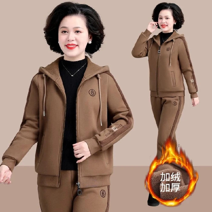 加绒加厚中老年妈妈装2024秋冬季新款洋气减龄运动服显瘦两件套女