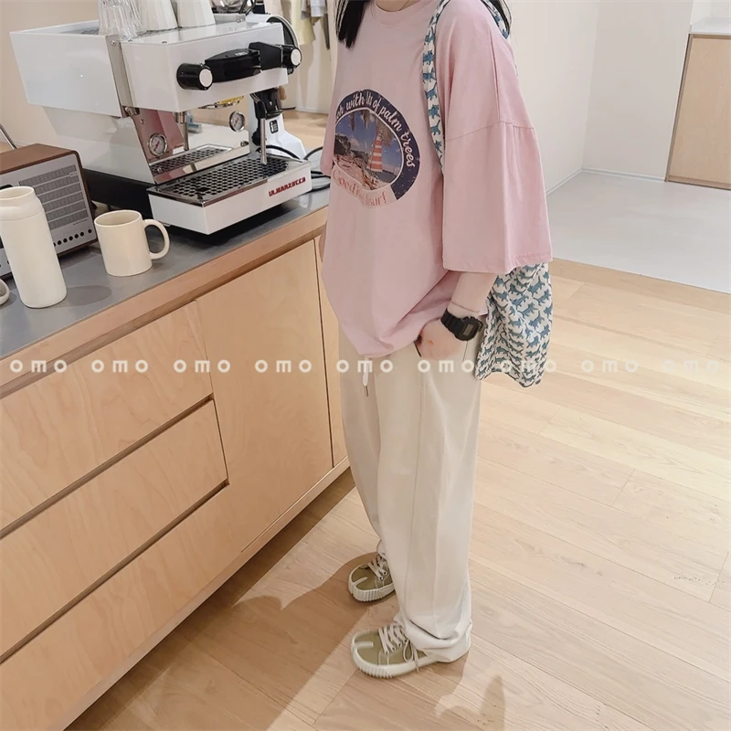 tomosell代购 博主推荐秋季新款美式复古休闲海边沙滩印花短袖T