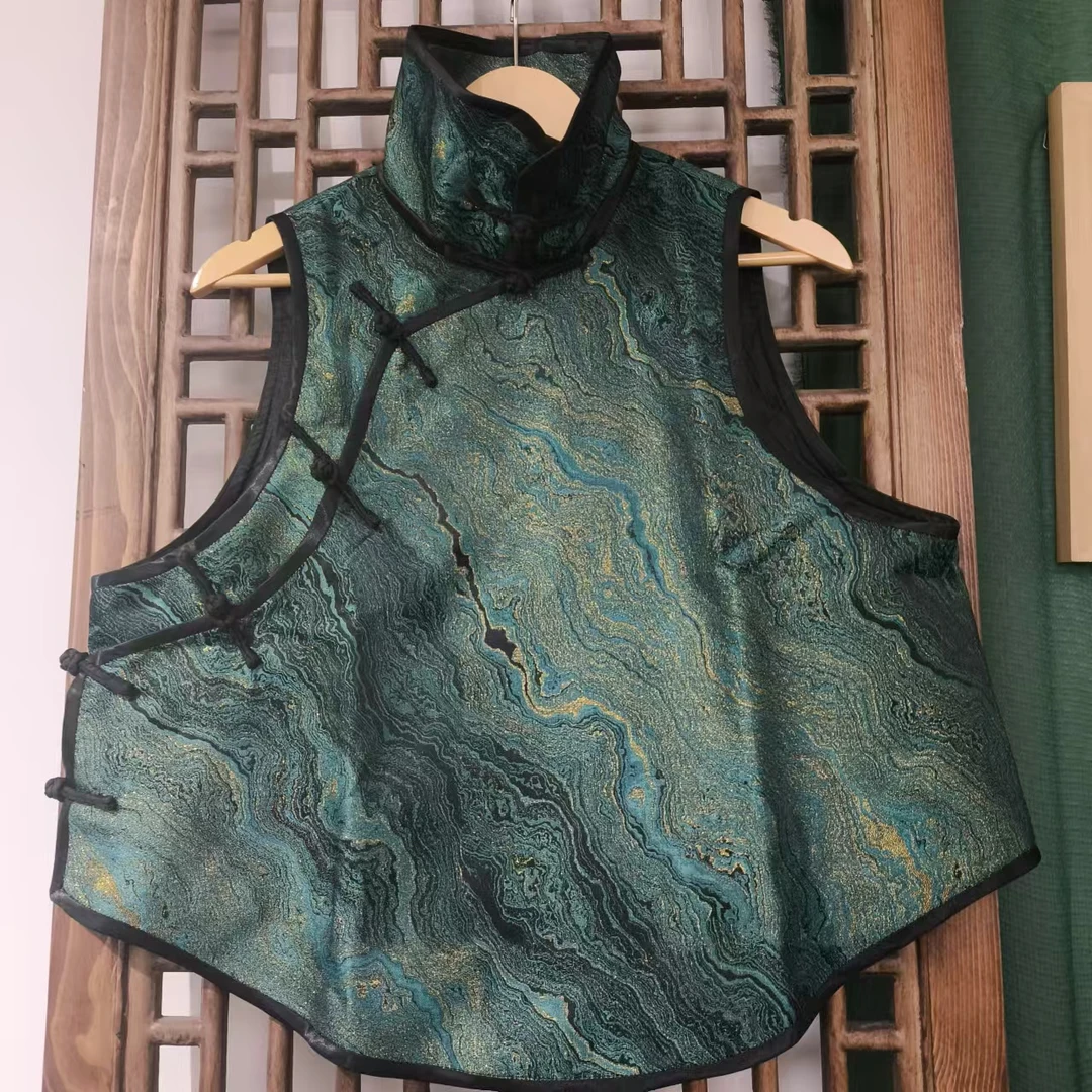 凤徕兮私人定制炫彩绿光板花盆领盘扣马甲（HM10101）炫绿