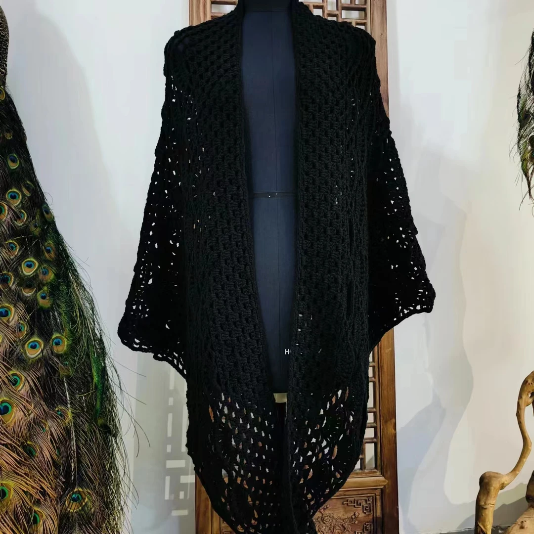 凤徕兮私人定制的黑色针织毛衣披肩 PJ001